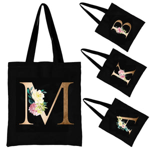 Alphabet Shoulder Bag Floral Letter Pattern Canvas Storage Bag