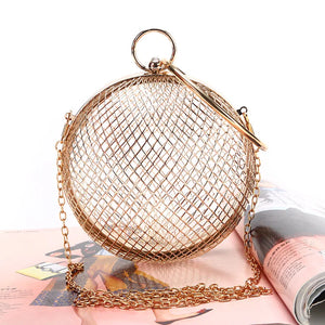 Metal Clutch Bag Handbags Women Bags Round Mini Hollow Purse Ladies Hand Bag Pro