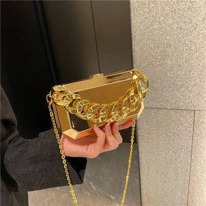 Silver Metal Box Bag For Women Dinner Bags High Shoulder Bags