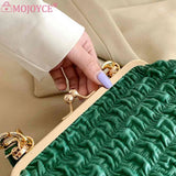 Thick Chain Ladies Handbags Pleated Plaid Female Clutch Bag