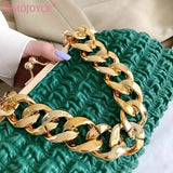 Thick Chain Ladies Handbags Pleated Plaid Female Clutch Bag