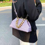 Thick Chain Messenger Bag Plaid Clutch Bag Casual Soft Hasp for Evening
