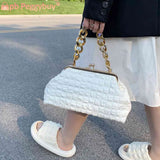 Thick Chain Messenger Bag Plaid Clutch Bag Casual Soft Hasp for Evening