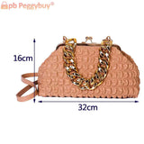 Thick Chain Messenger Bag Plaid Clutch Bag Casual Soft Hasp for Evening