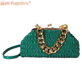 Thick Chain Messenger Bag Plaid Clutch Bag Casual Soft Hasp for Evening