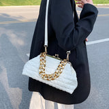 Thick Chain Crossbody Bag Pleated Plaid Female Clutch Bag