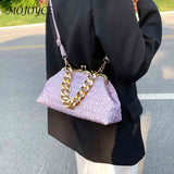 Thick Chain Women Crossbody Bag Plaid Underarm Bag Soft Hasp