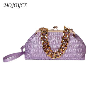 Thick Chain Women Crossbody Bag Plaid Underarm Bag Soft Hasp