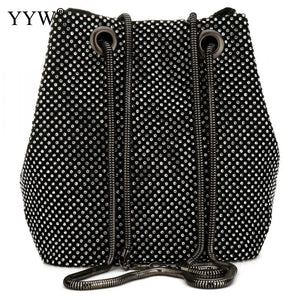 Zinc Alloy Bucket Bag Small Clutch With Rhinestones