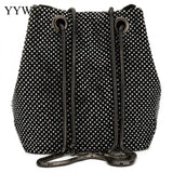 Zinc Alloy Bucket Bag Small Clutch With Rhinestones