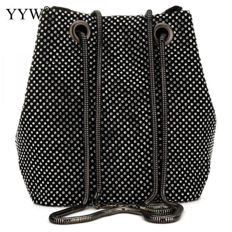 Zinc Alloy Bucket Bag Small Clutch With Rhinestones