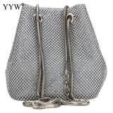 Zinc Alloy Bucket Bag Small Clutch With Rhinestones