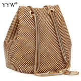 Zinc Alloy Bucket Bag Small Clutch With Rhinestones
