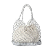 Silver Bright Paper Ropes Woven Bag with Cotton Lining