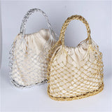Silver Bright Paper Ropes Woven Bag with Cotton Lining