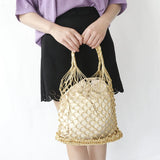 Silver Bright Paper Ropes Woven Bag with Cotton Lining