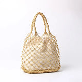 Silver Bright Paper Ropes Woven Bag with Cotton Lining