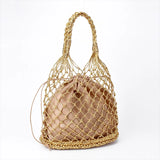 Silver Bright Paper Ropes Woven Bag with Cotton Lining