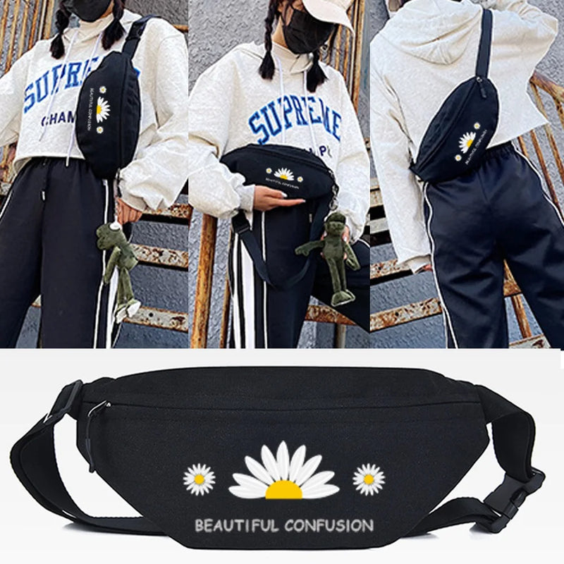 Golden Daisy Print Waist Bag Sport Fanny Pack Casual Bum Bag