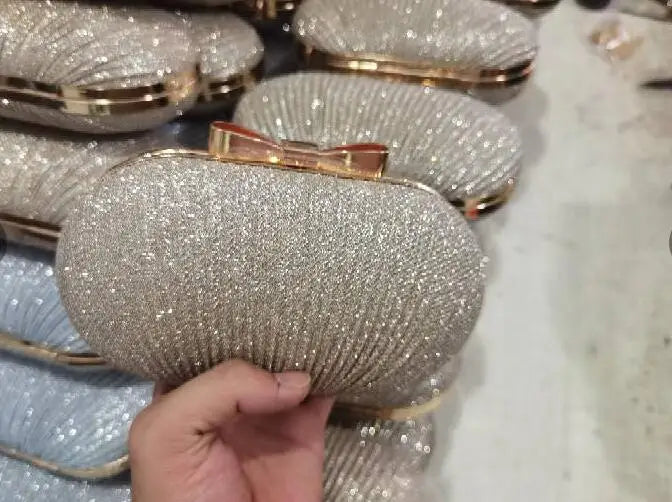 Golden Evening Clutch Bag Metal Bow Chain Shoulder Bag
