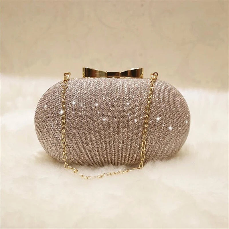 Golden Evening Clutch Bag Metal Bow Clutches