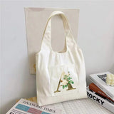 Golden Flower Print Canvas Vest Bag Ladies Shoulder Shopping Bag
