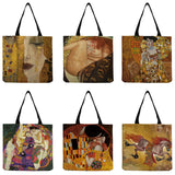 Golden Oil Painting Tears Tote Bag Gustav Klimt Ladies Handbag