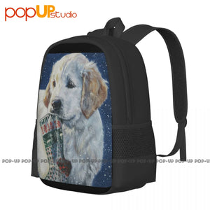 Golden Retriever Puppy Christmas Backpack Large Capacity Gym Bag