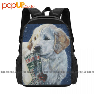 Golden Retriever Puppy Christmas Backpack Large Capacity Gym Bag