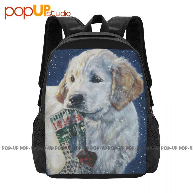 Golden Retriever Puppy Christmas Backpack Large Capacity Gym Bag