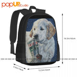 Golden Retriever Puppy Christmas Backpack Large Capacity Gym Bag