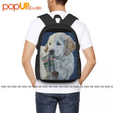 Golden Retriever Puppy Christmas Backpack Large Capacity Gym Bag