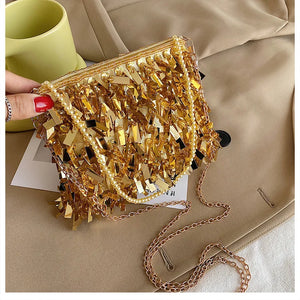 Sequin Beaded Tassel Crossbody Bag Women Evening Clutch Purse Handbag