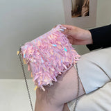 Sequin Beaded Tassel Crossbody Bag Women Evening Clutch Purse Handbag