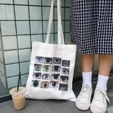 Goth Eye Print Canvas Bag Urban Y2K School Bag Big Capacity