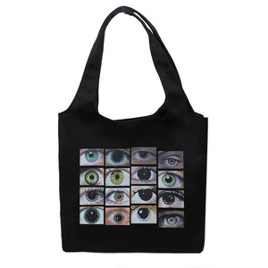 Goth Eye Print Canvas Bag Urban Y2K School Bag Big Capacity