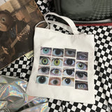 Goth Eye Print Canvas Bag Urban Y2K School Bag Big Capacity
