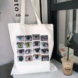 Goth Eye Print Canvas Bag Urban Y2K School Bag Big Capacity