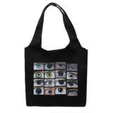 Goth Eye Print Canvas Bag Urban Y2K School Bag Big Capacity