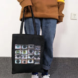 Goth Eye Print Canvas Bag Urban Y2K School Bag Big Capacity
