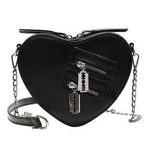 Gothic Heart Blade Crossbody Bag with Chain Strap