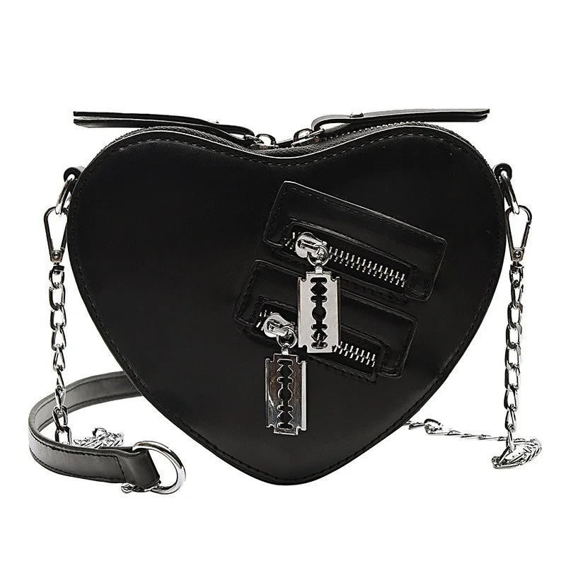 Gothic Heart Blade Crossbody Bag with Chain Strap
