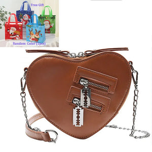 Gothic Heart Blade Crossbody Bag Zipper Chain Handbag