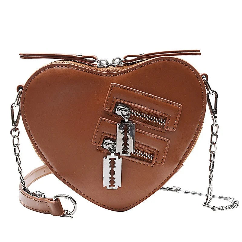 Gothic Heart Blade Zipper Chain Crossbody Bags for Women Girl