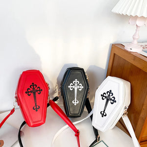 Gothic Crossbody Coffin Shape Handbag for Halloween Party