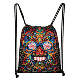 Gothic Punk Death Skull Drawstring Bag Men Travel Bag Grim Reaper Backpack Boys