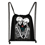 Gothic Punk Death Skull Drawstring Bag Men Travel Bag Grim Reaper Backpack Boys