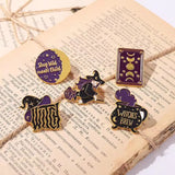 Gothic Witch Enamel Pins Witchcraft Tarot Moonlight Witch Hat Chest Pin
