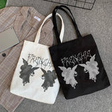 Gothic angel print canvas bag Large-capacity casual fun Harajuku shopper ba