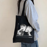 Gothic Skull Letter Print Canvas Bag Harajuku Dark Shopper Y2K Women Shoulder Ba